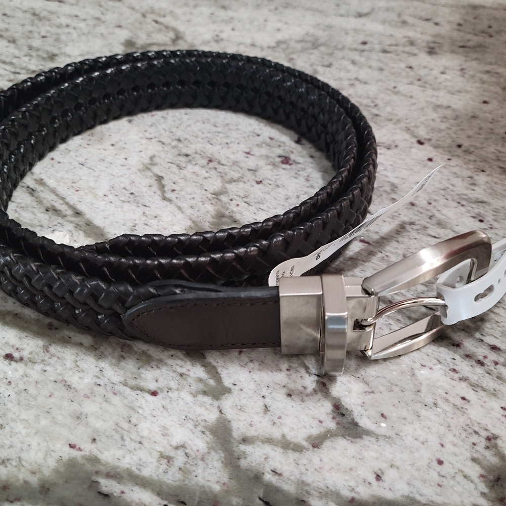 Croft And Barrow Mens Woven Belt, SZ LARGE Dark Brown/Black  New W/ Tags